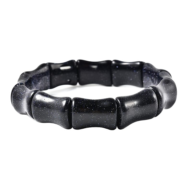 Blue Goldstone 107.00 ctw Fancy Bamboo Stretch Bracelet