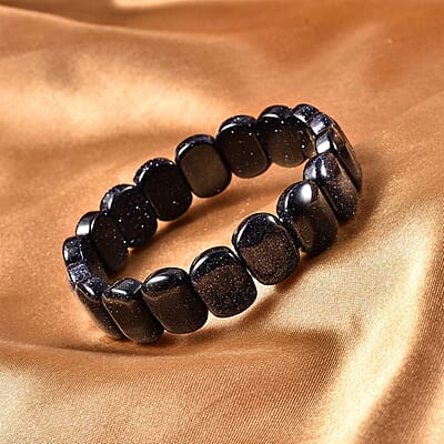 Blue Goldstone 124.50 ctw Block Stretch Bracelet