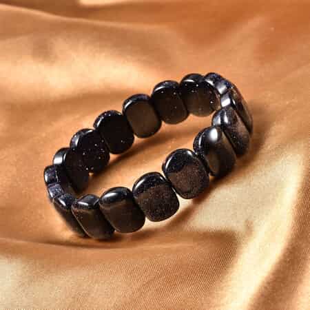 Blue Goldstone Block Stretch Bracelet 124.50 ctw image number 1