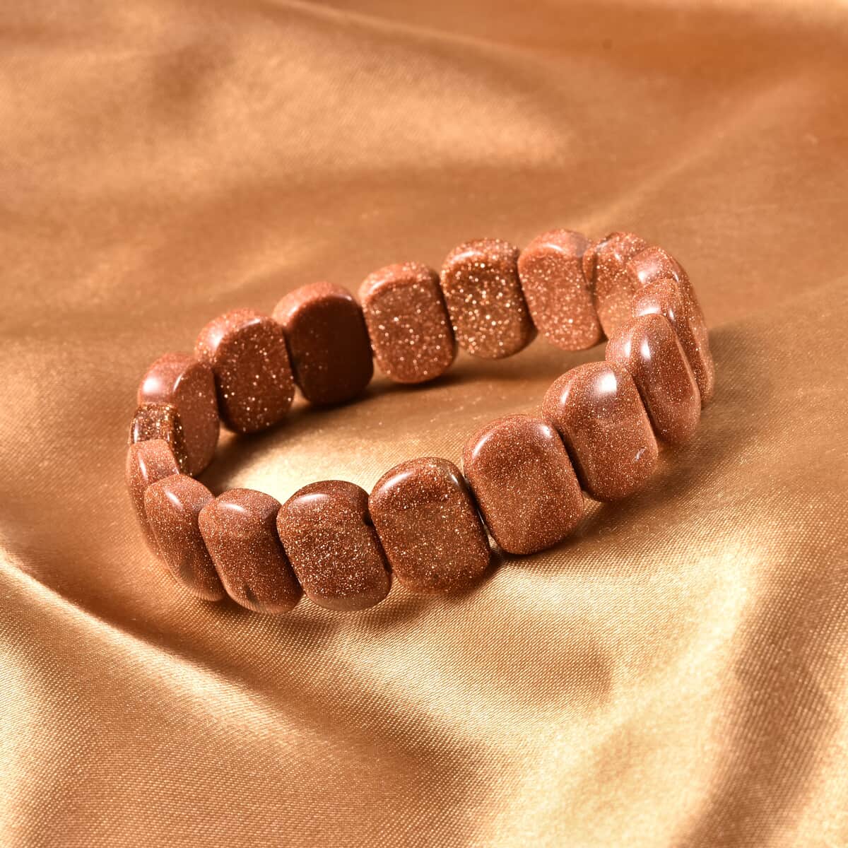 Goldstone Block Stretch Bracelet 126.00 ctw image number 1