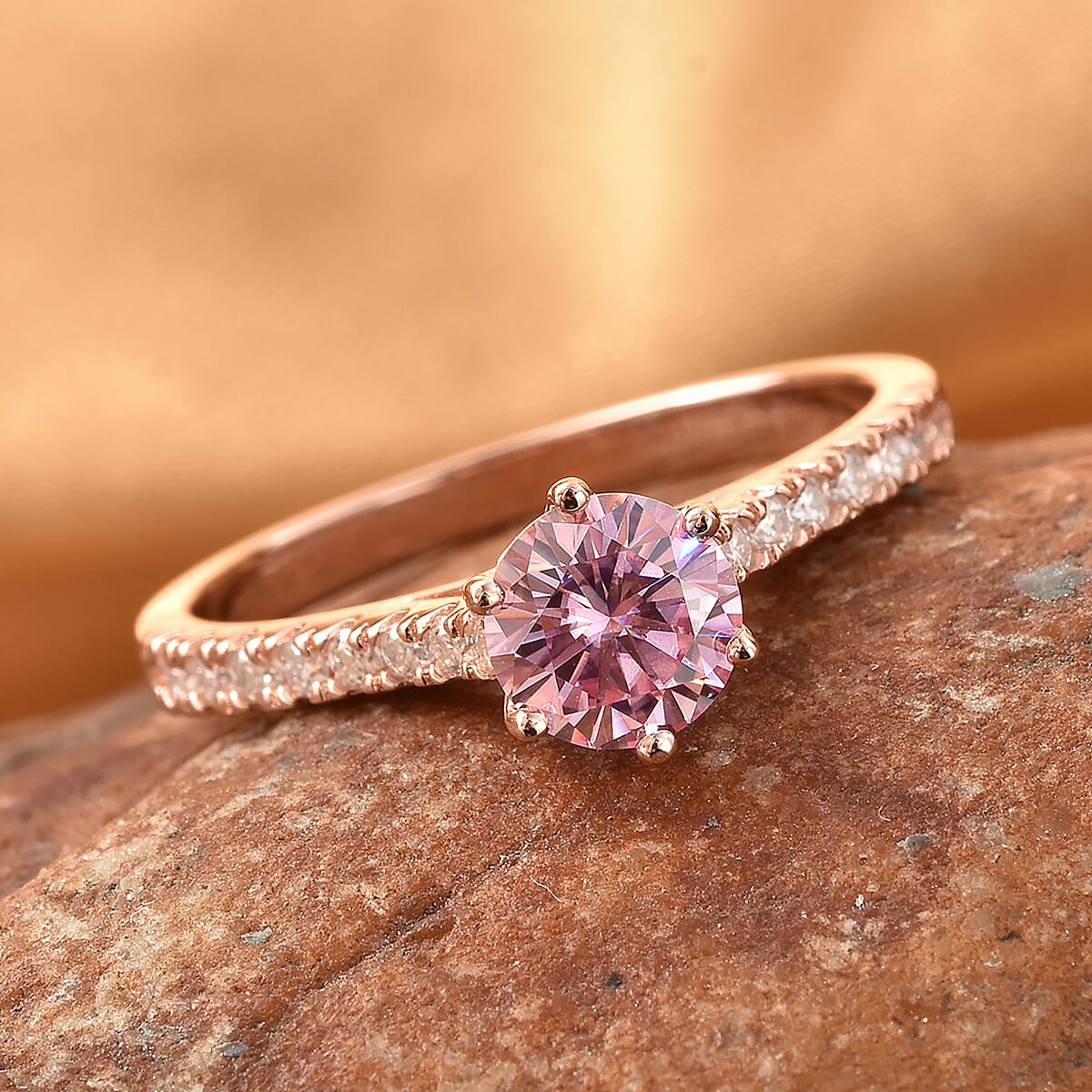 Pink Moissanite and Moissanite Ring in Vermeil Rose Gold Over Sterling Silver (Size 8.0) 1.00 ctw image number 1