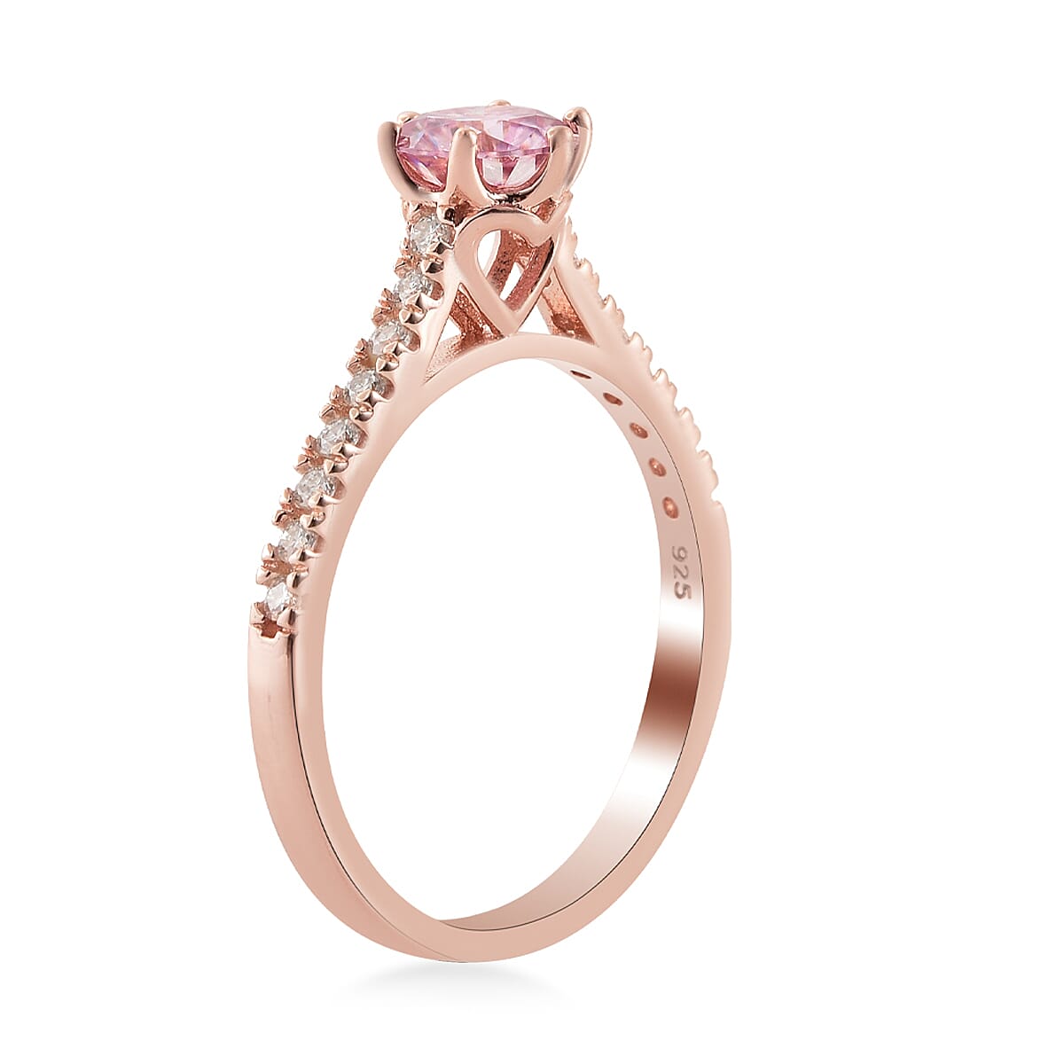 Pink Moissanite and Moissanite Ring in Vermeil Rose Gold Over Sterling Silver (Size 8.0) 1.00 ctw image number 3