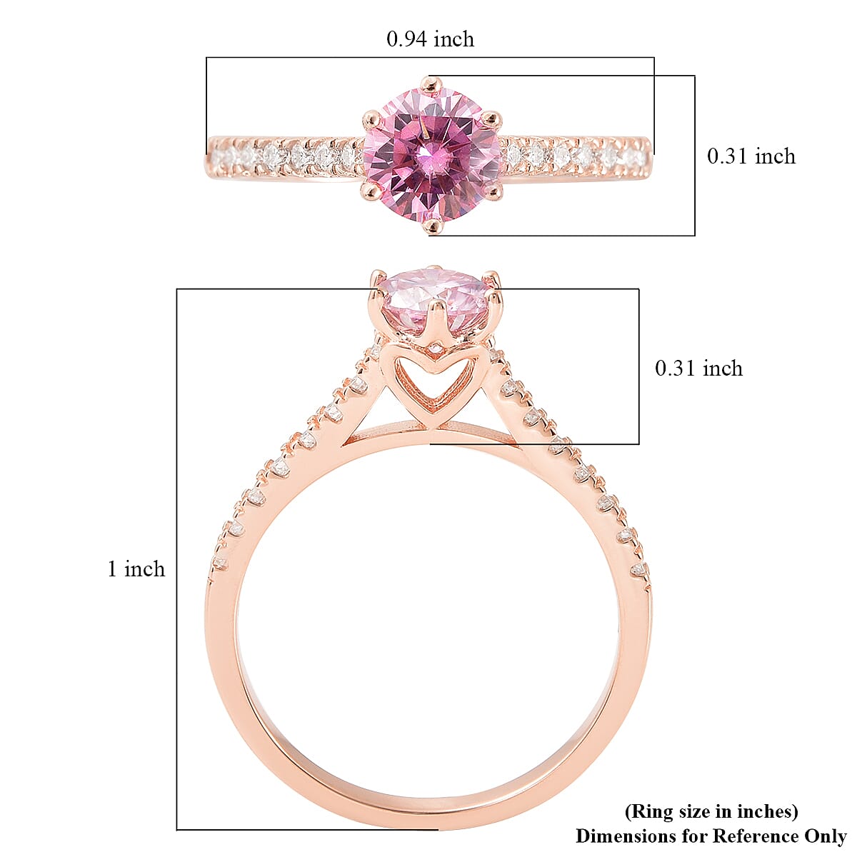 Pink Moissanite and Moissanite Ring in Vermeil Rose Gold Over Sterling Silver (Size 8.0) 1.00 ctw image number 5