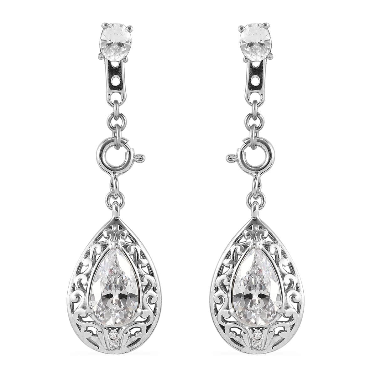 Lustro Stella Made with Finest CZ Stud and Dangle Earrings or Drop Pendant Necklace 20 Inches Set in Platinum Over Sterling Silver 6.40 ctw image number 3