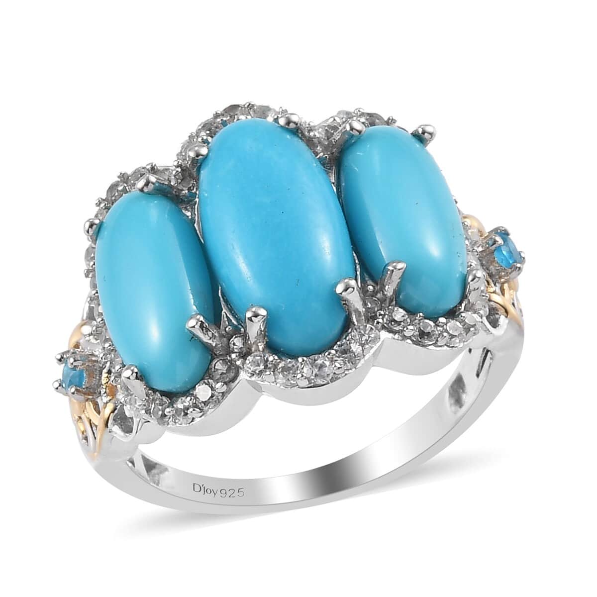 American Natural Sleeping Beauty Turquoise and Multi Gemstone Ring in Vermeil Yellow Gold and Platinum Over Sterling Silver (Size 6.0) 4.25 ctw image number 0