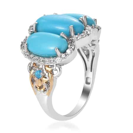 American Natural Sleeping Beauty Turquoise and Multi Gemstone Ring in Vermeil Yellow Gold and Platinum Over Sterling Silver (Size 6.0) 4.25 ctw image number 3