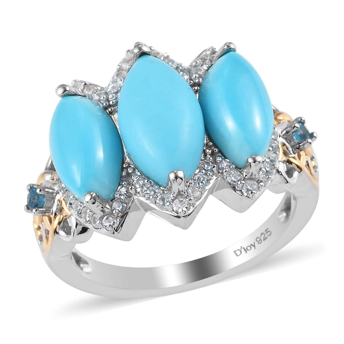 American Natural Sleeping Beauty Turquoise and Multi Gemstone Ring in Vermeil Yellow Gold and Platinum Over Sterling Silver (Size 7.0) 3.80 ctw image number 0