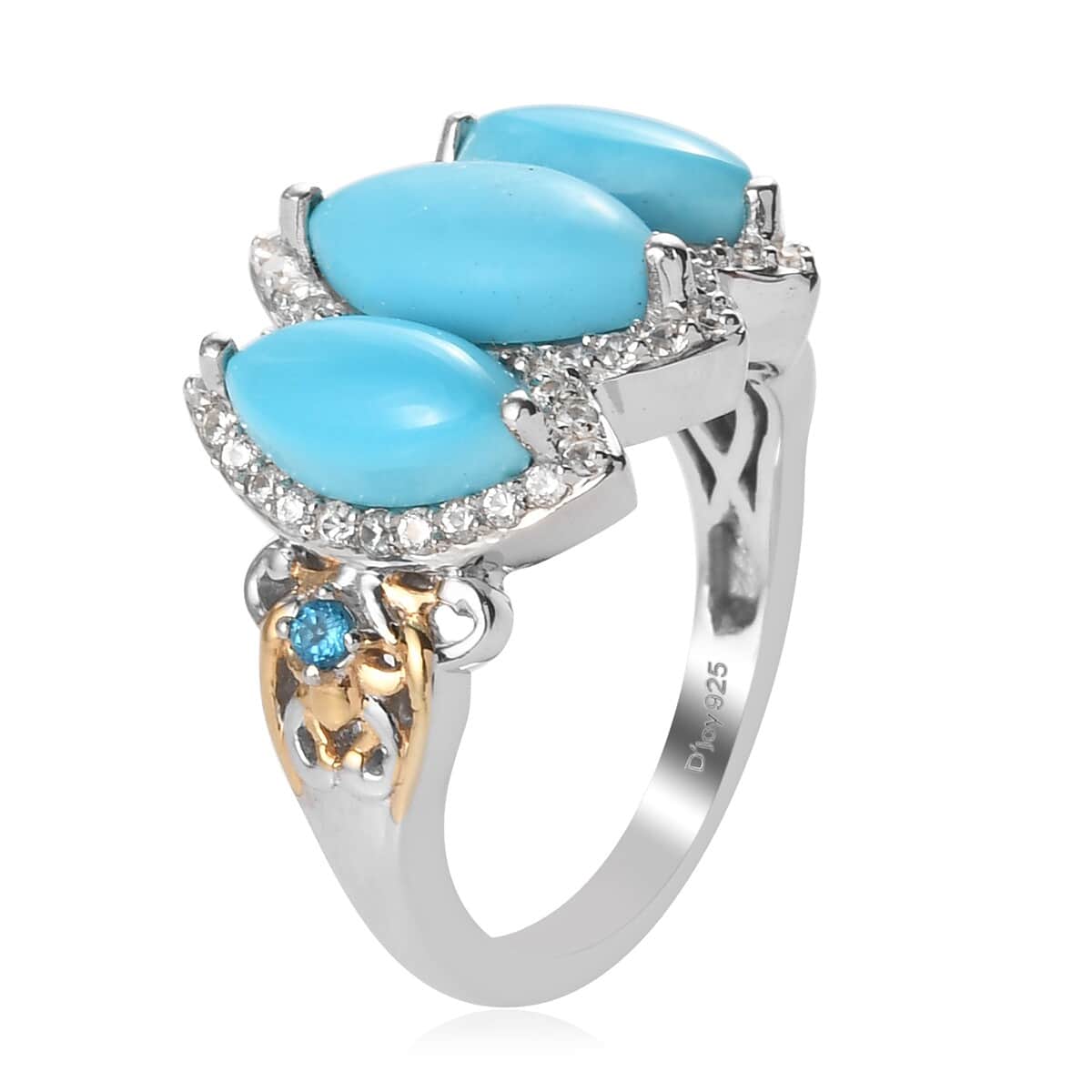 American Natural Sleeping Beauty Turquoise and Multi Gemstone Ring in Vermeil Yellow Gold and Platinum Over Sterling Silver (Size 7.0) 3.80 ctw image number 3