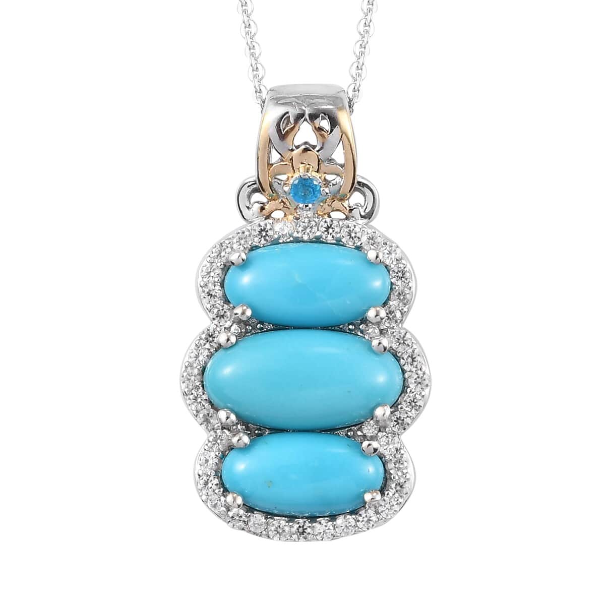 AMERICAN Natural Sleeping Beauty Turquoise and Multi Gemstone Pendant Necklace 20 Inches in Vermeil Yellow Gold and Platinum Over Sterling Silver 4.20 ctw image number 0
