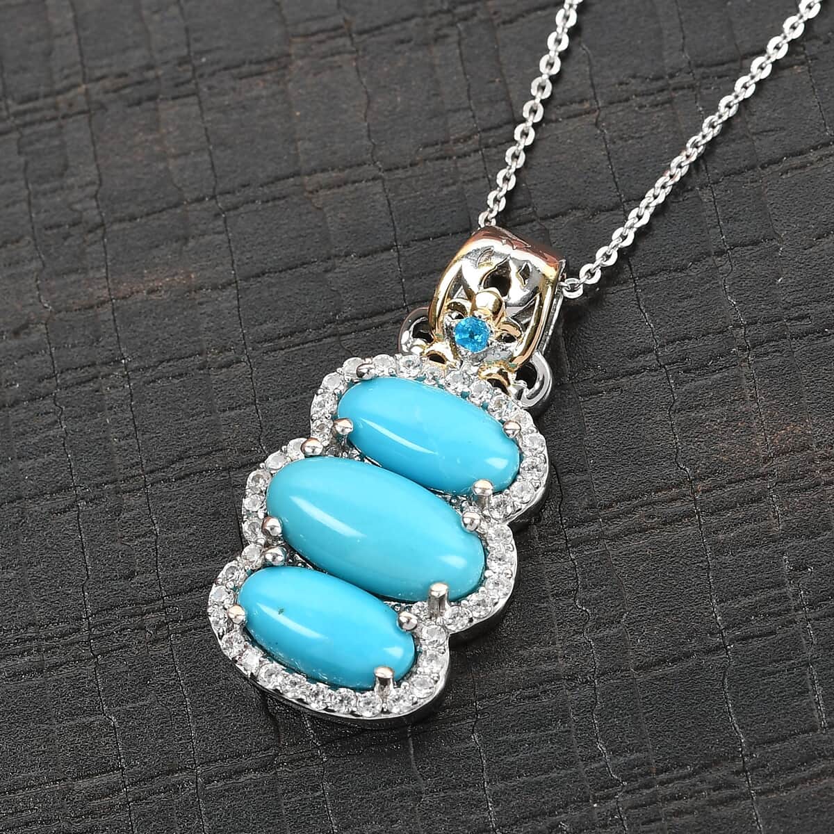 AMERICAN Natural Sleeping Beauty Turquoise and Multi Gemstone Pendant Necklace 20 Inches in Vermeil Yellow Gold and Platinum Over Sterling Silver 4.20 ctw image number 1