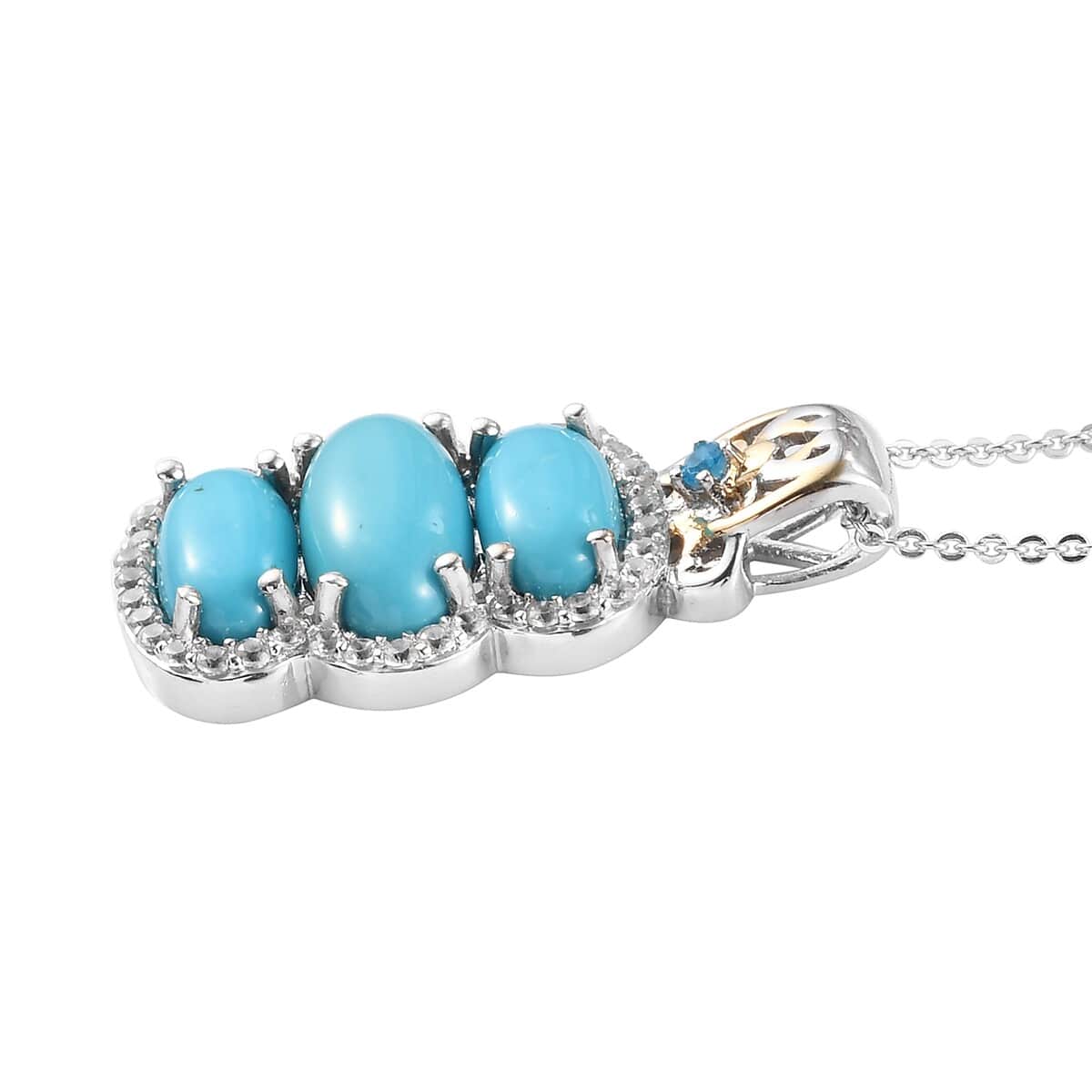 Sleeping Beauty Turquoise and Multi Gemstone Pendant Necklace 20 Inches in Vermeil YG and Platinum Over Sterling Silver 4.20 ctw image number 3