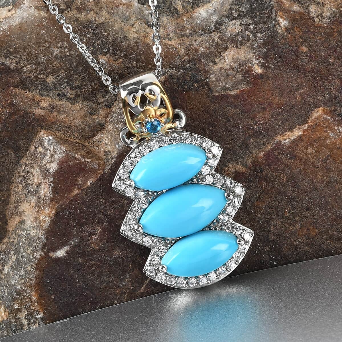 American Natural Sleeping Beauty Turquoise and Multi Gemstone Pendant Necklace 20 In in Vermeil Yellow Gold and Platinum Over Sterling Silver 3.85 ctw image number 1