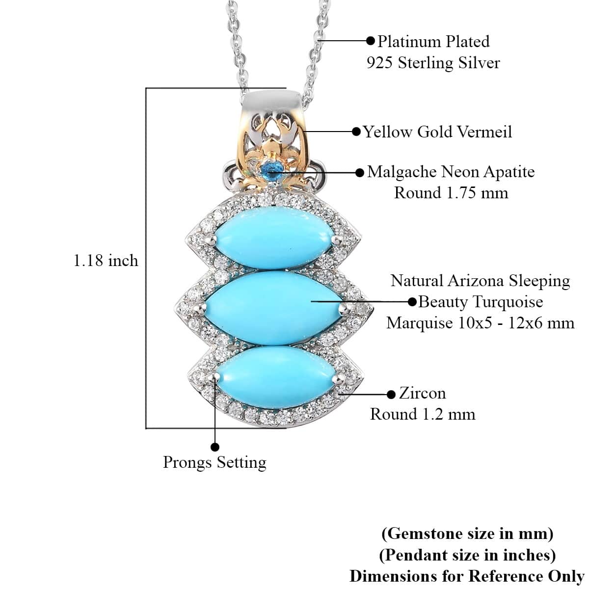 American Natural Sleeping Beauty Turquoise and Multi Gemstone Pendant Necklace 20 In in Vermeil Yellow Gold and Platinum Over Sterling Silver 3.85 ctw image number 5