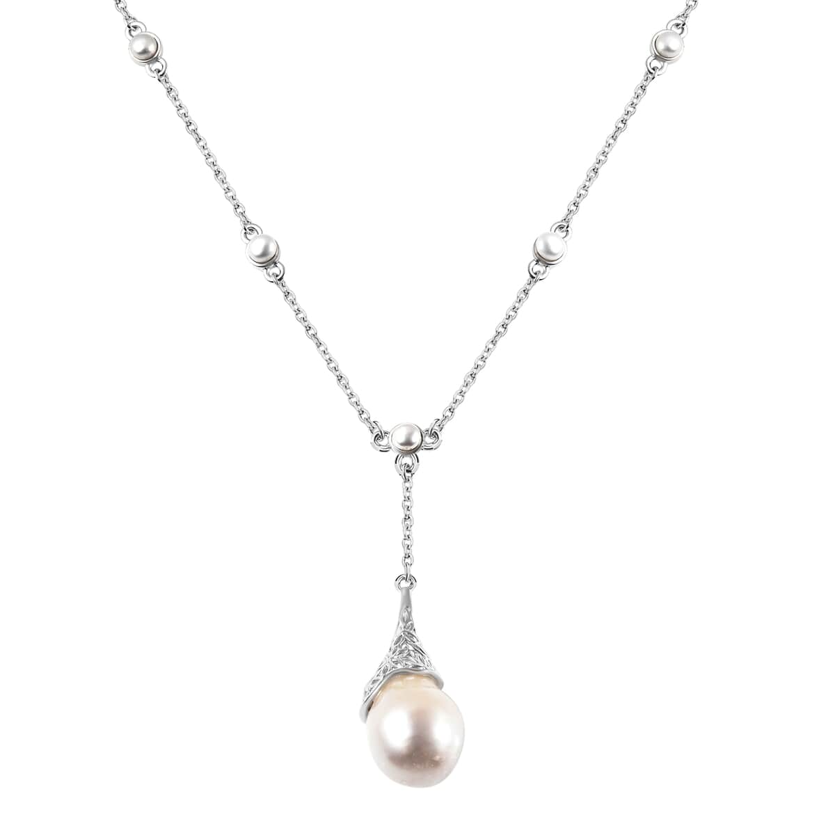 LucyQ Drip Collection White Freshwater Pearl and Edison Pearl Necklace 20 Inches in Rhodium Over Sterling Silver image number 0