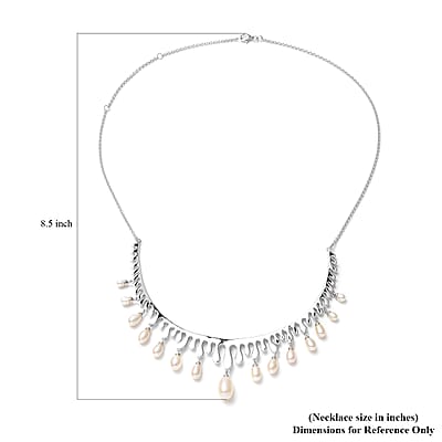 LucyQ Splash Collection White Freshwater Cultured Pearl Necklace 20 Inches in Rhodium Over Sterling Silver
