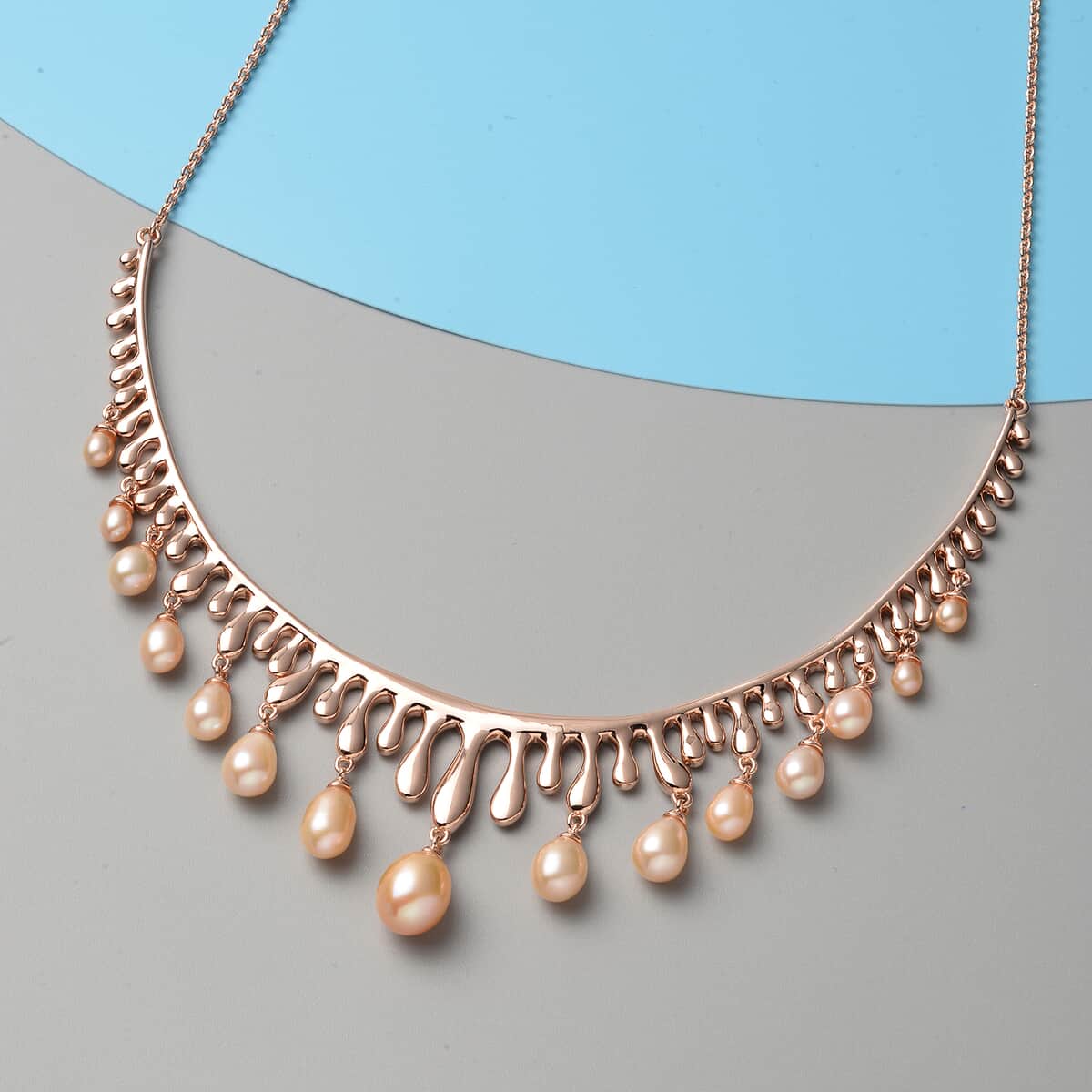 LucyQ Splash Collection White Freshwater Cultured Pearl Necklace 20 Inches in 14K Rose Gold Over Sterling Silver image number 1
