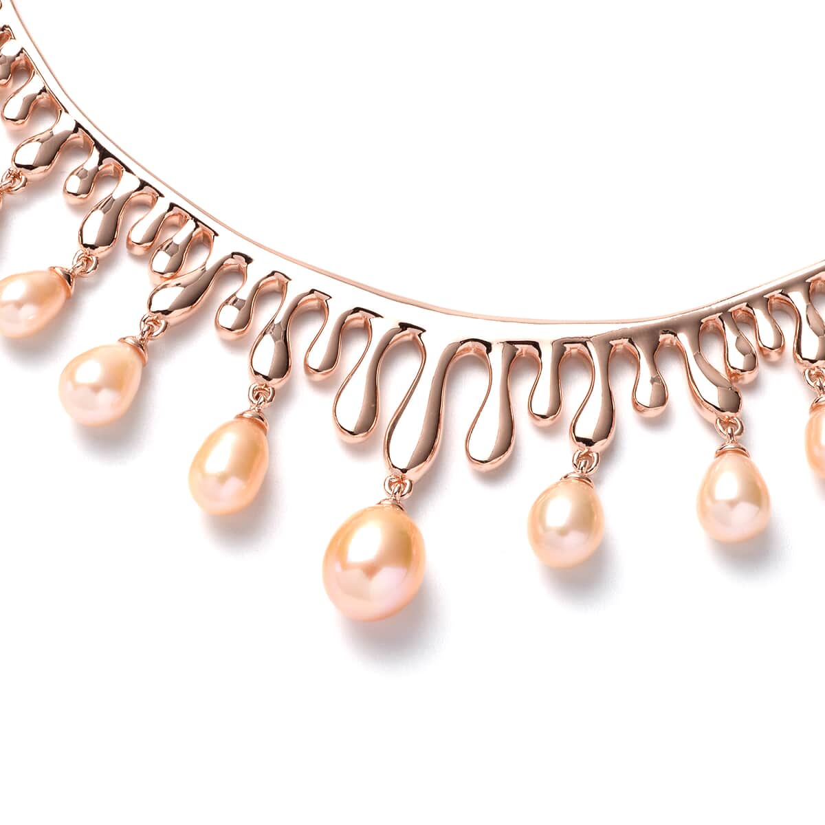 LucyQ Splash Collection White Freshwater Cultured Pearl Necklace 20 Inches in 14K Rose Gold Over Sterling Silver image number 2