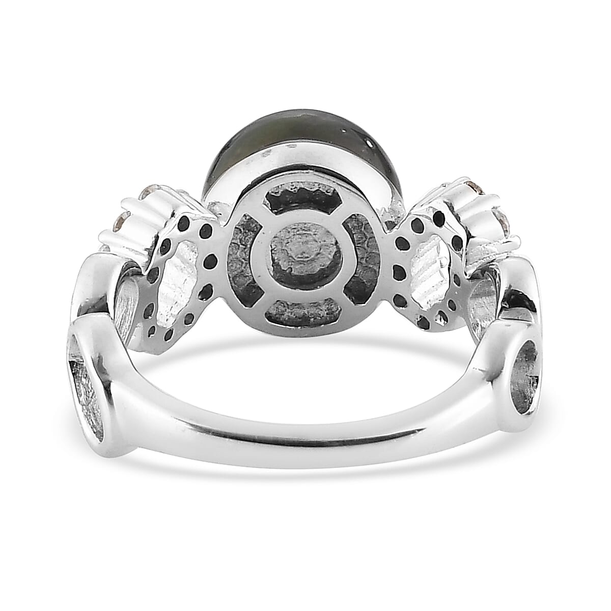 Tahitian Cultured Pearl and Natural White Zircon Ring in Platinum Over Sterling Silver (Size 10.0) 0.40 ctw