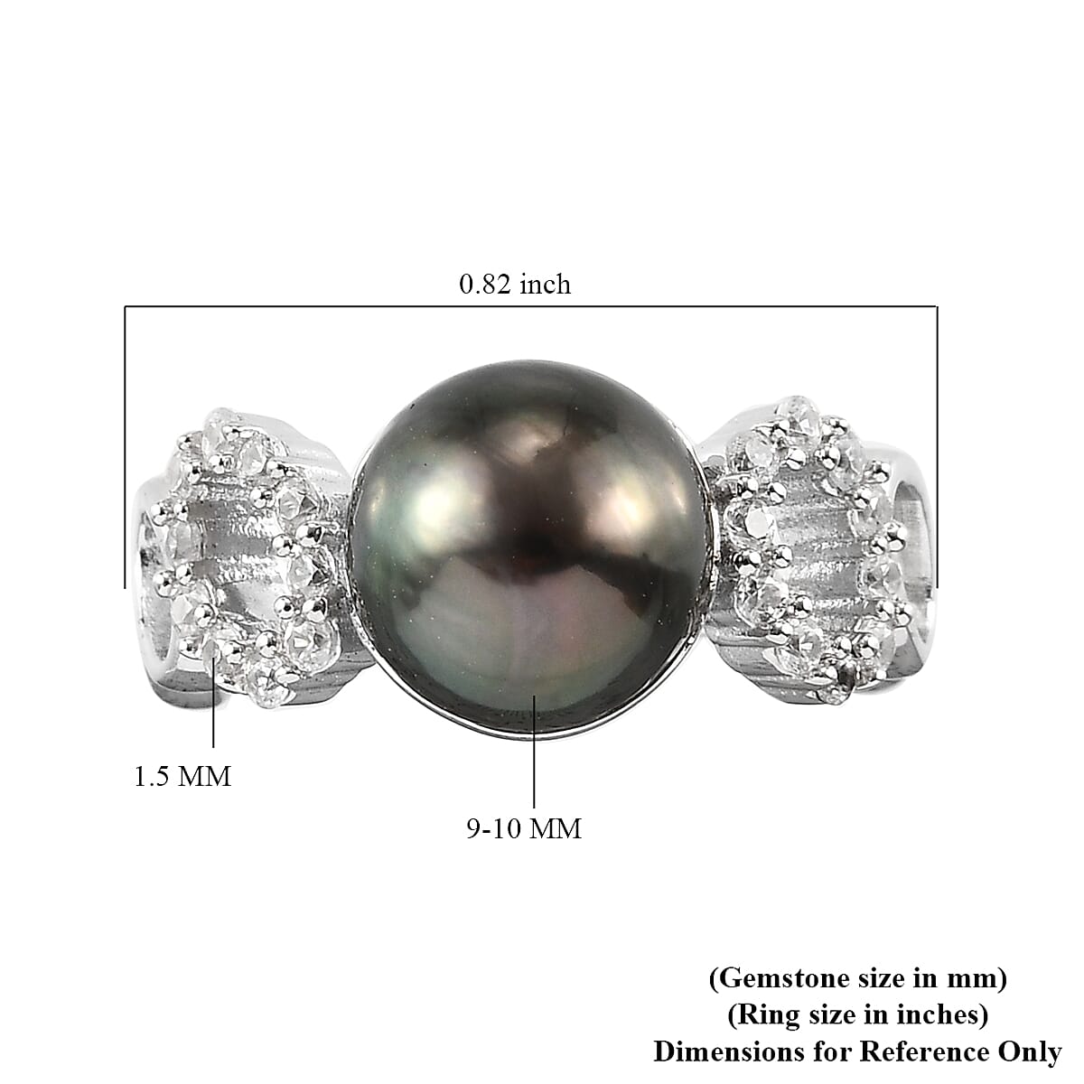 Tahitian Cultured Pearl and Natural White Zircon Ring in Platinum Over Sterling Silver (Size 10.0) 0.40 ctw