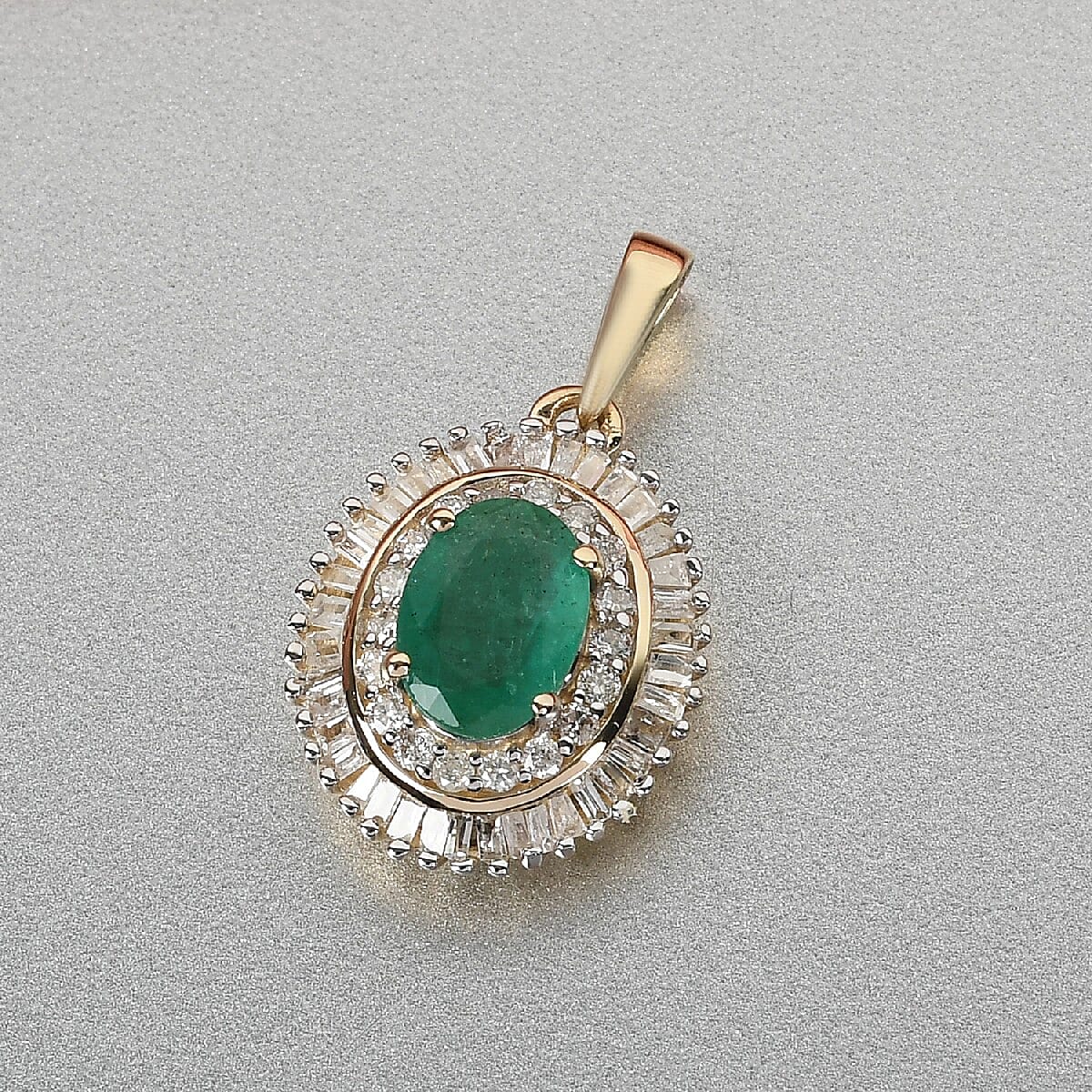 Luxoro 10K Yellow Gold AAA Kagem Zambian Emerald and Diamond Double Halo Pendant 1.10 ctw image number 1