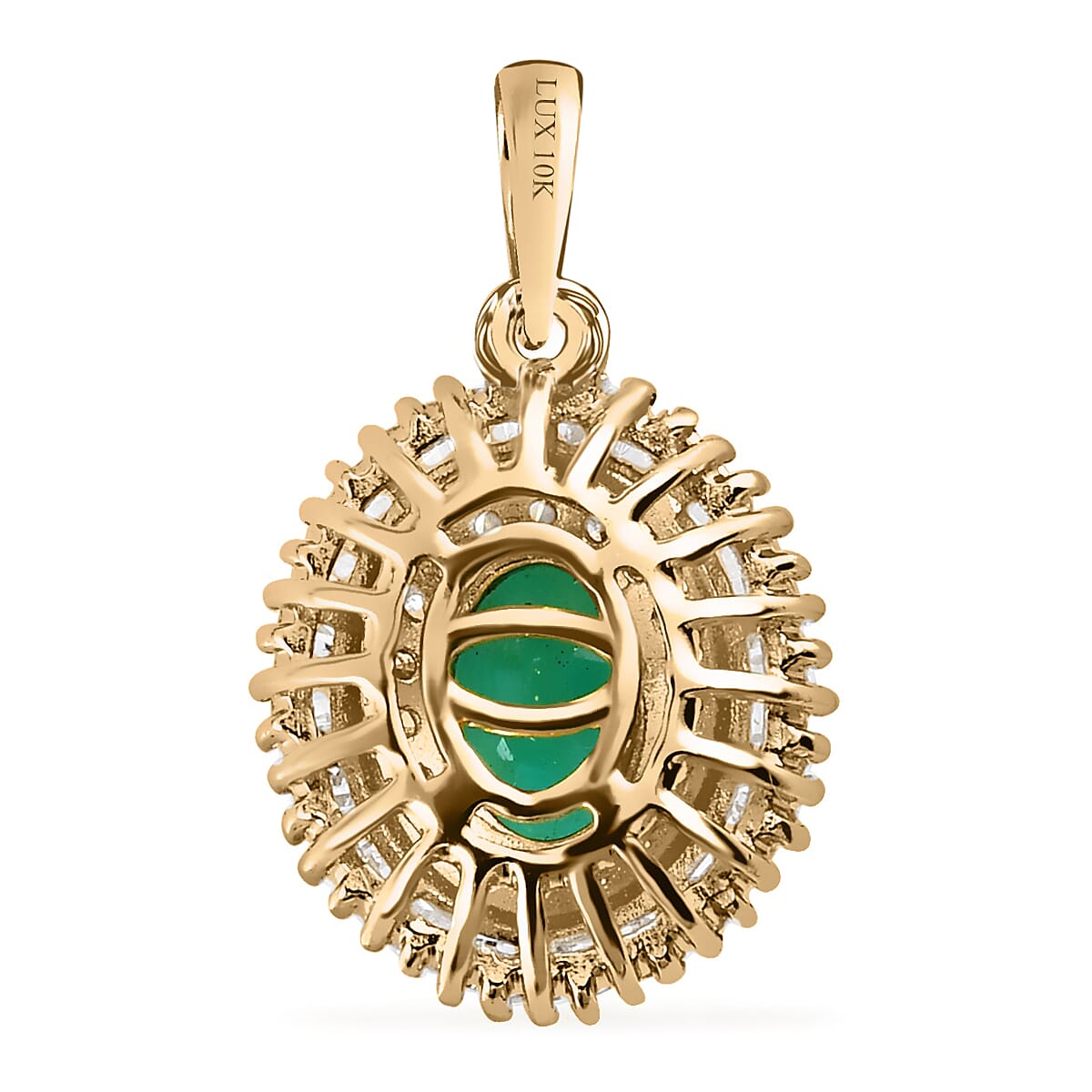 Luxoro 10K Yellow Gold AAA Kagem Zambian Emerald and Diamond Double Halo Pendant 1.10 ctw image number 4