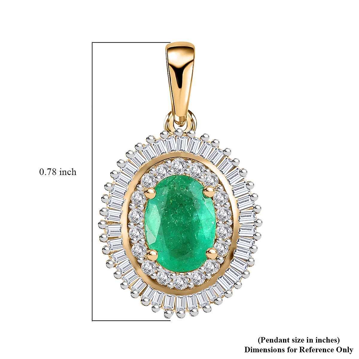 Luxoro 10K Yellow Gold AAA Kagem Zambian Emerald and Diamond Double Halo Pendant 1.10 ctw image number 5