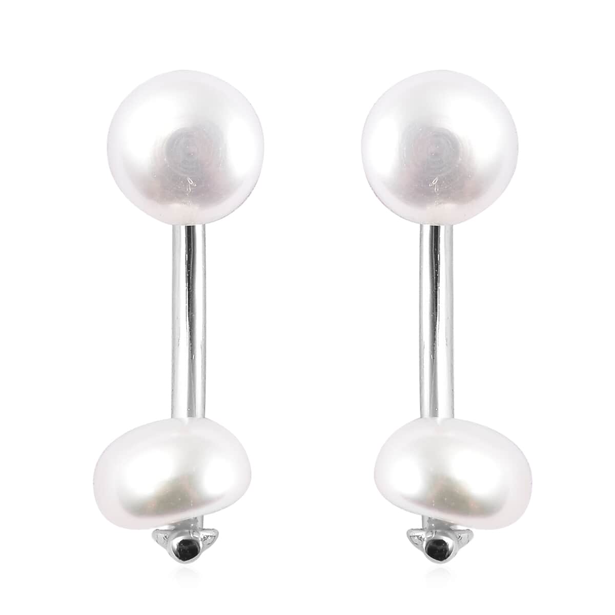 White Freshwater Cultured Pearl Dual Stud Earrings in Rhodium Over Sterling Silver image number 0