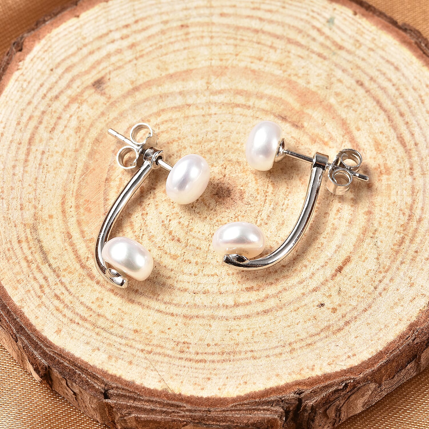 White Freshwater Cultured Pearl Dual Stud Earrings in Rhodium Over Sterling Silver