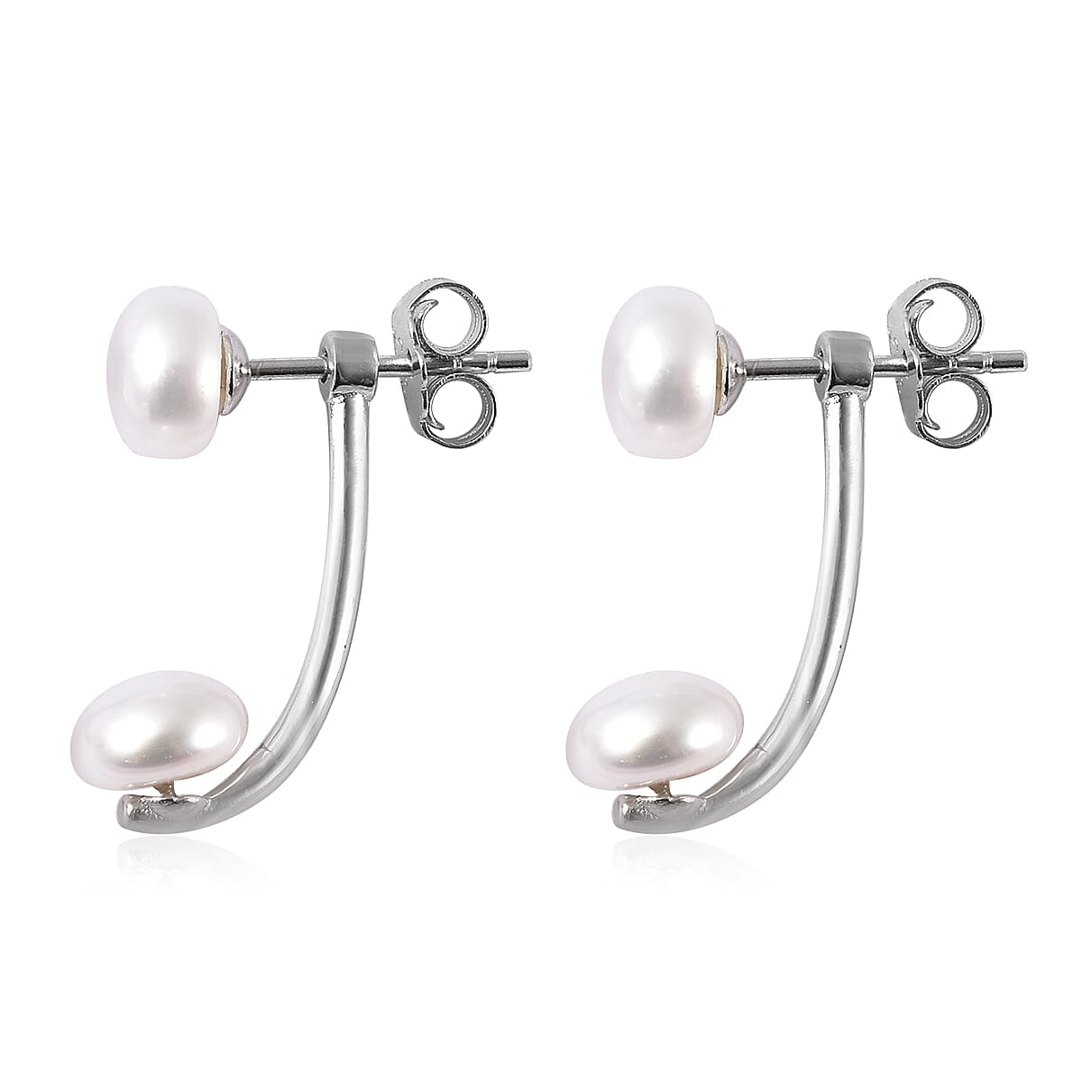 White Freshwater Cultured Pearl Dual Stud Earrings in Rhodium Over Sterling Silver