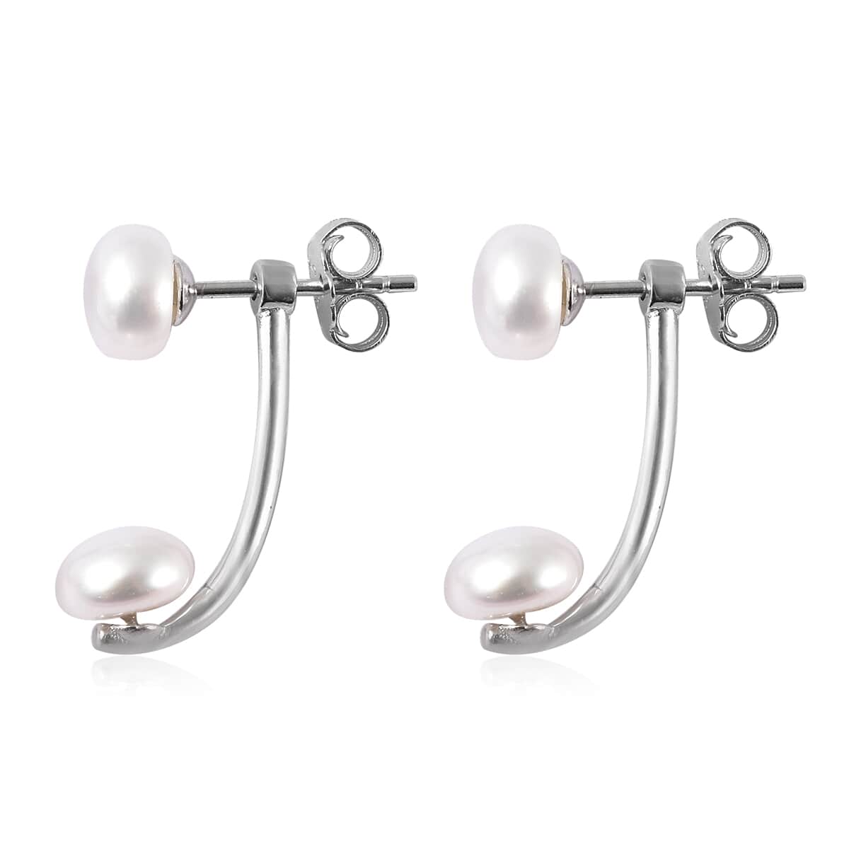 White Freshwater Cultured Pearl Dual Stud Earrings in Rhodium Over Sterling Silver image number 3