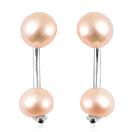 Peach Freshwater Cultured Pearl Dual Stud Earrings in Rhodium Over Sterling Silver image number 0