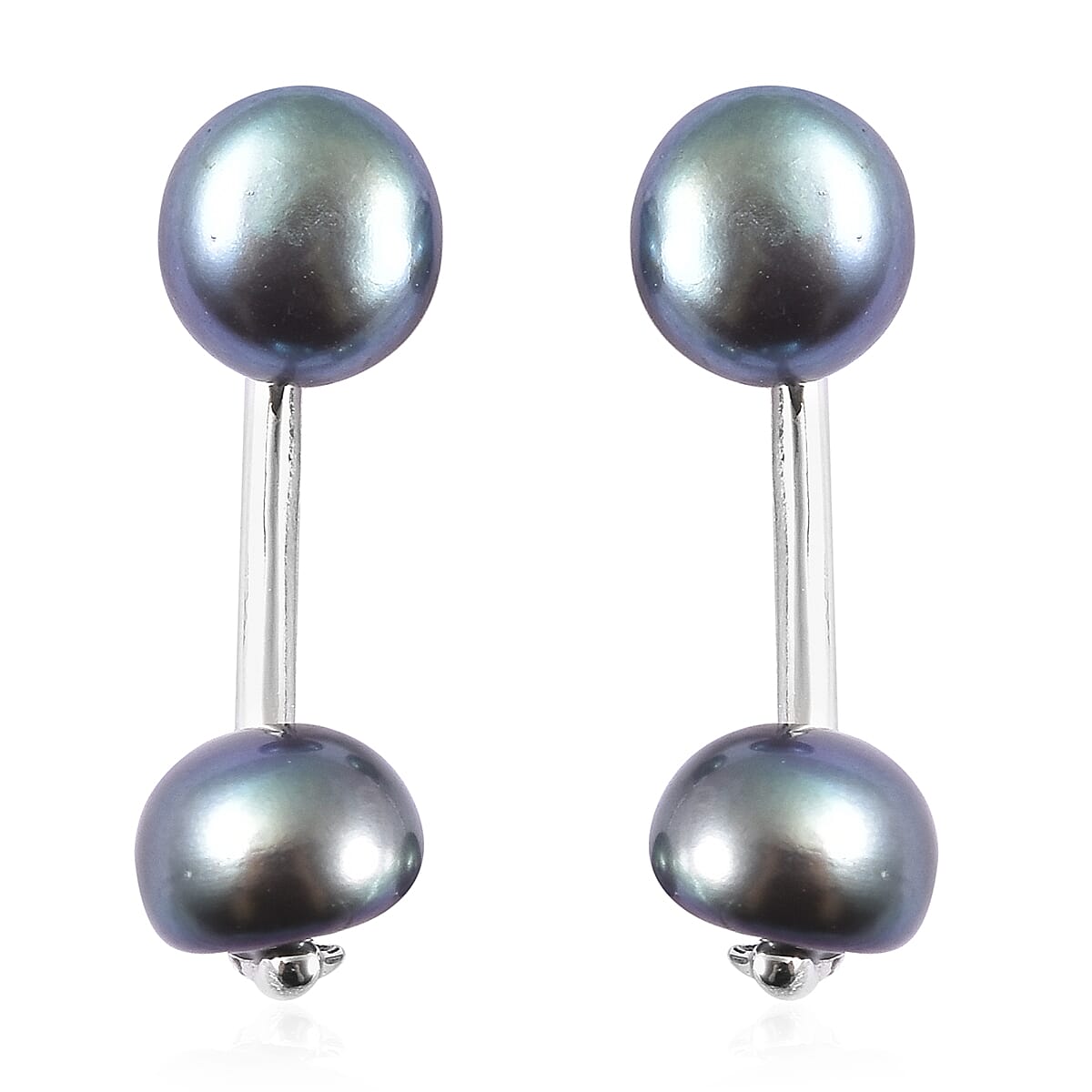 Peacock Freshwater Cultured Pearl Dual Stud Earrings in Rhodium Over Sterling Silver