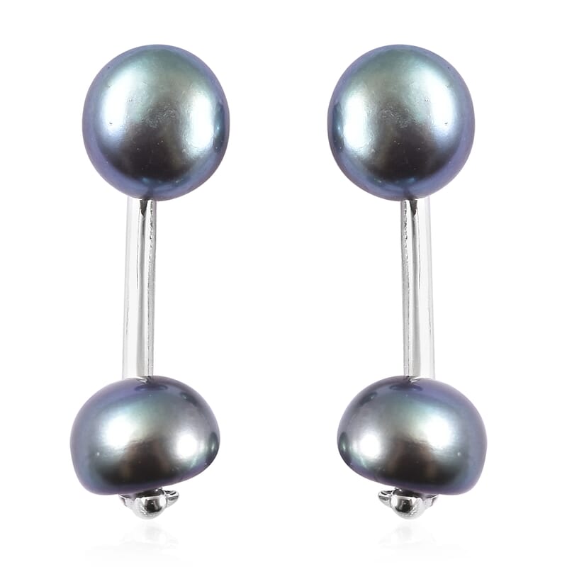 Peacock Freshwater Cultured Pearl Dual Stud Earrings in Rhodium Over Sterling Silver