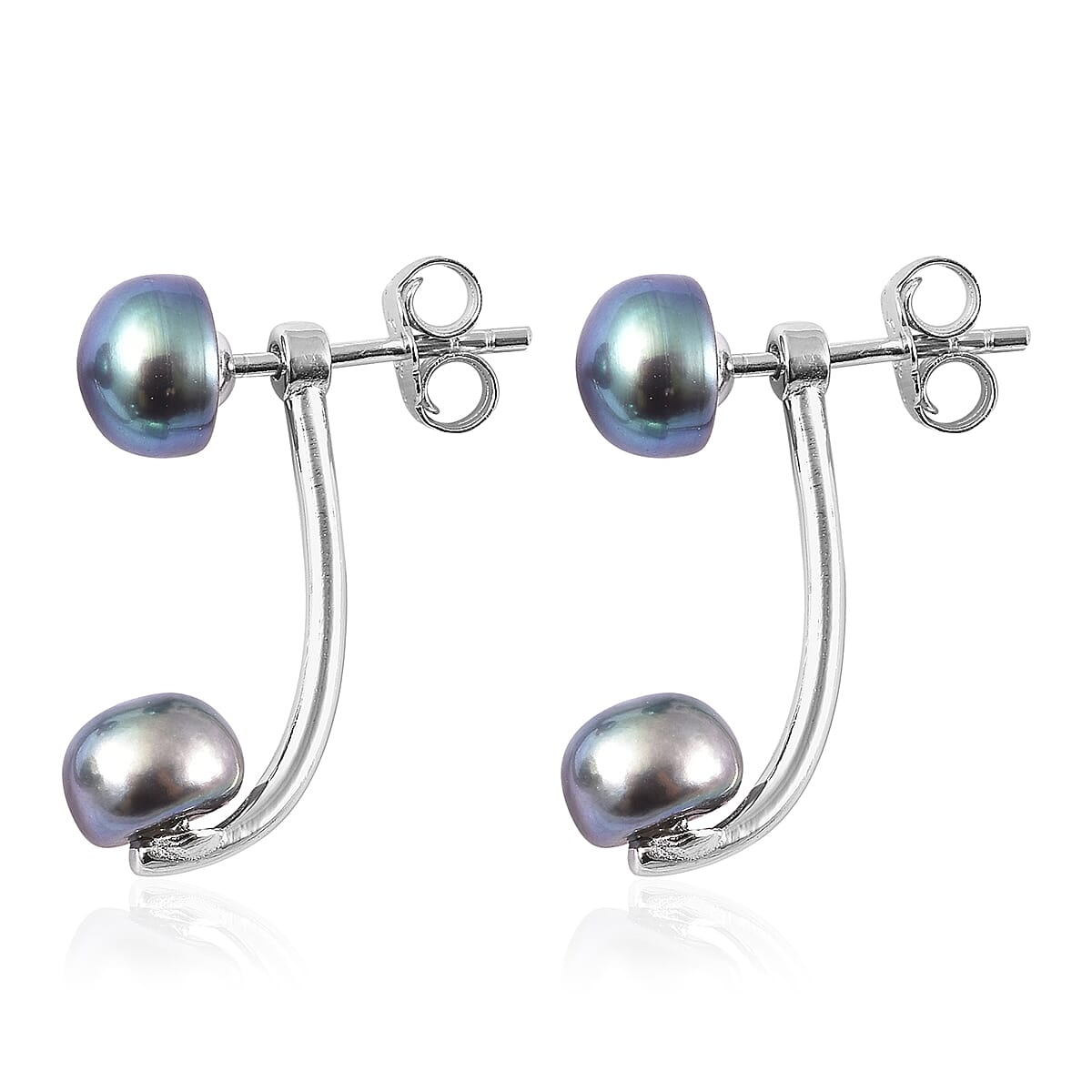 Peacock Freshwater Cultured Pearl Dual Stud Earrings in Rhodium Over Sterling Silver