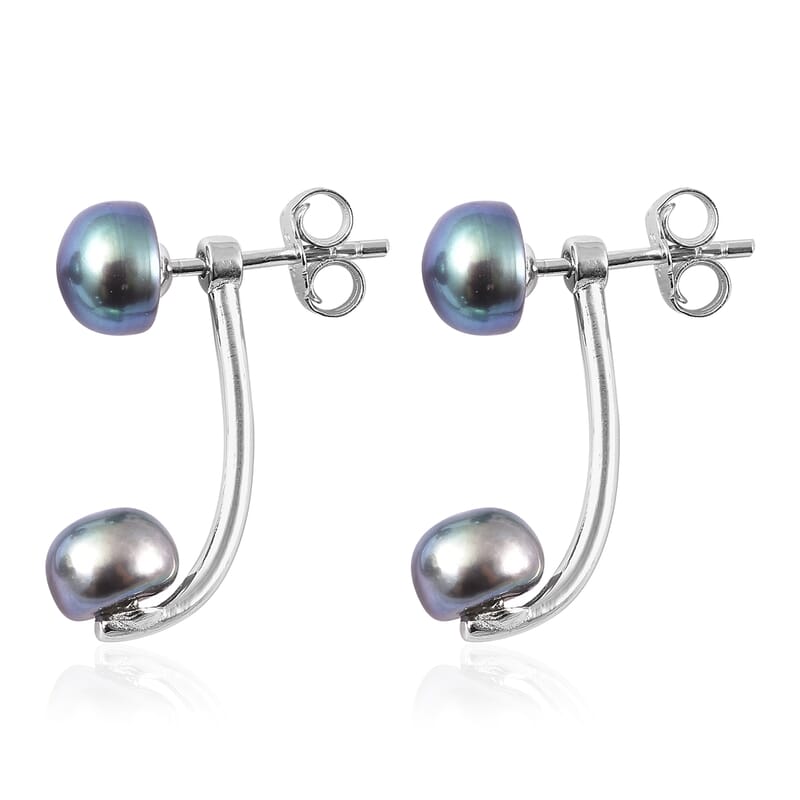 Peacock Freshwater Cultured Pearl Dual Stud Earrings in Rhodium Over Sterling Silver