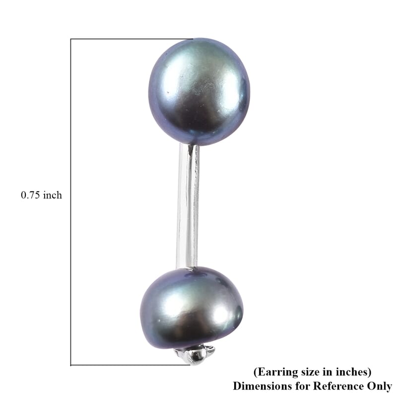 Peacock Freshwater Cultured Pearl Dual Stud Earrings in Rhodium Over Sterling Silver