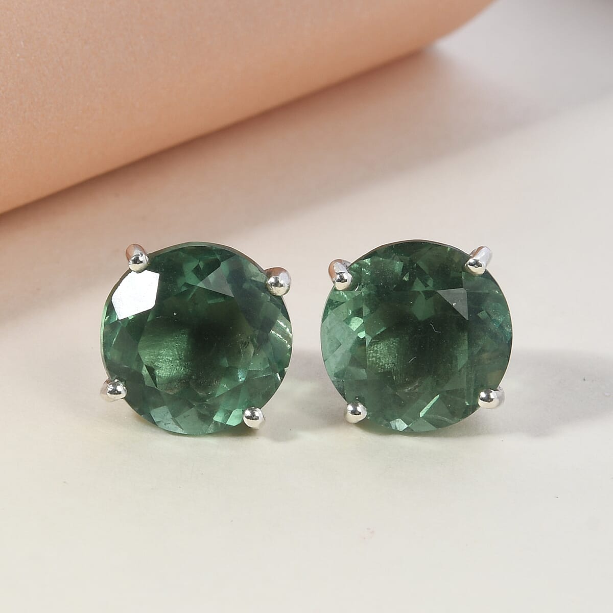 Mint Green Fluorite Solitaire Stud Earrings in Platinum Over Sterling Silver 15.50 ctw image number 1