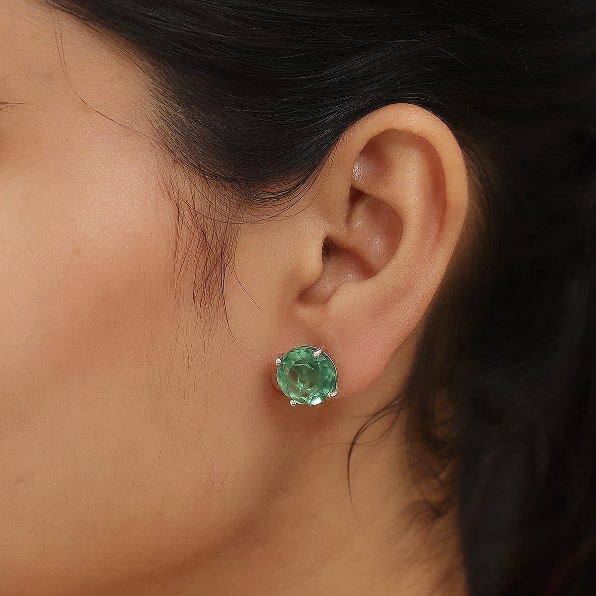 Mint Green Fluorite Solitaire Stud Earrings in Platinum Over Sterling Silver 15.50 ctw image number 2