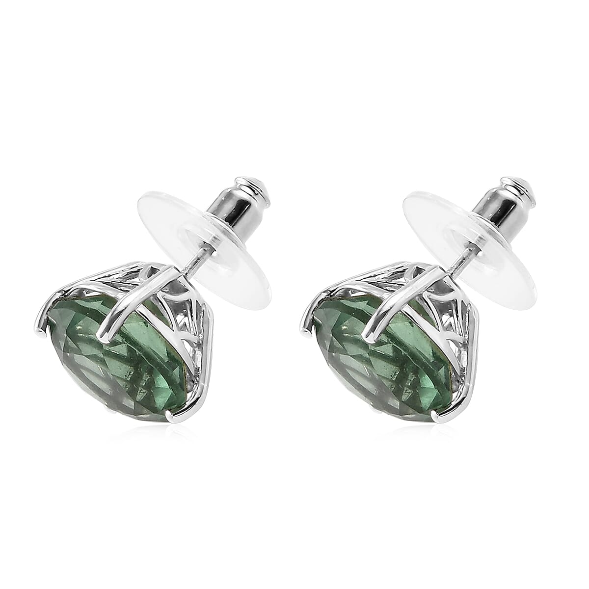 Mint Green Fluorite Solitaire Stud Earrings in Platinum Over Sterling Silver 15.50 ctw image number 3