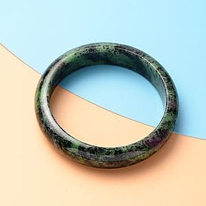 Ruby Zoisite Bangle 224.50 ctw Bracelet in Silvertone (7.50 In)