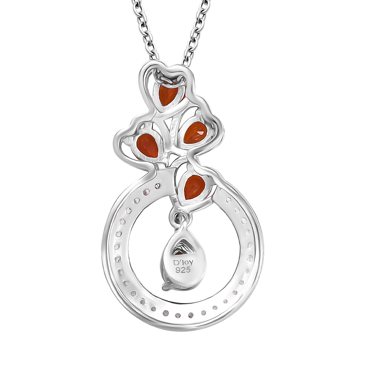 Crimson Fire Opal and White Zircon 1.10 ctw Pendant without Chain in Platinum Over Sterling Silver
