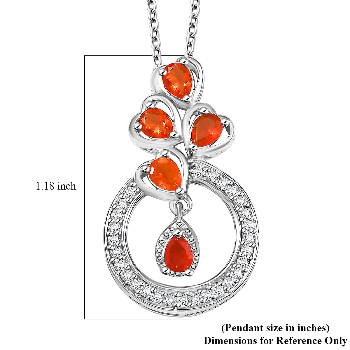 Crimson Fire Opal and White Zircon 1.10 ctw Pendant without Chain in Platinum Over Sterling Silver