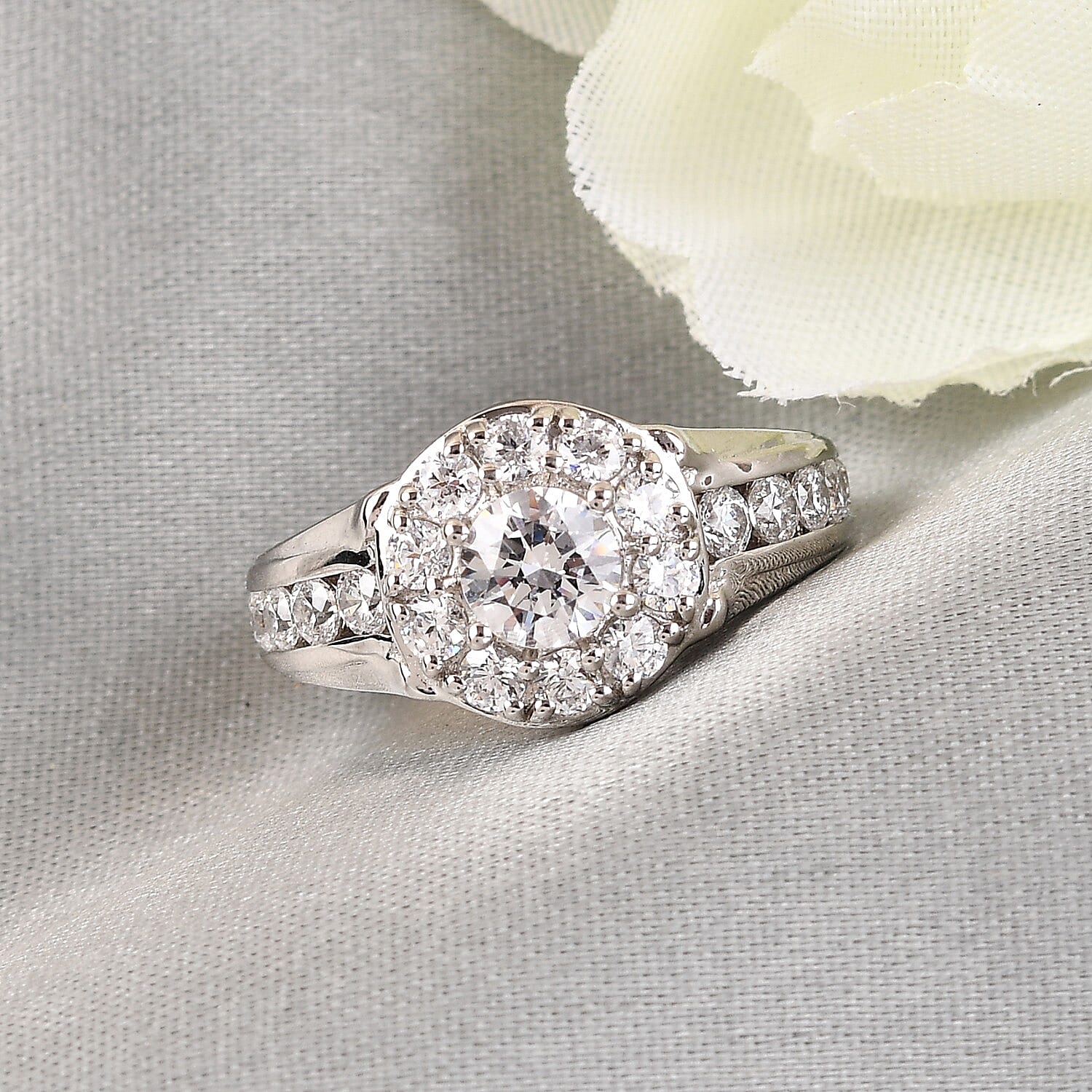J Francis Zirconia by Swarovski 3.50 ctw Ring in Platinum Over Sterling Silver (Size 5.5)