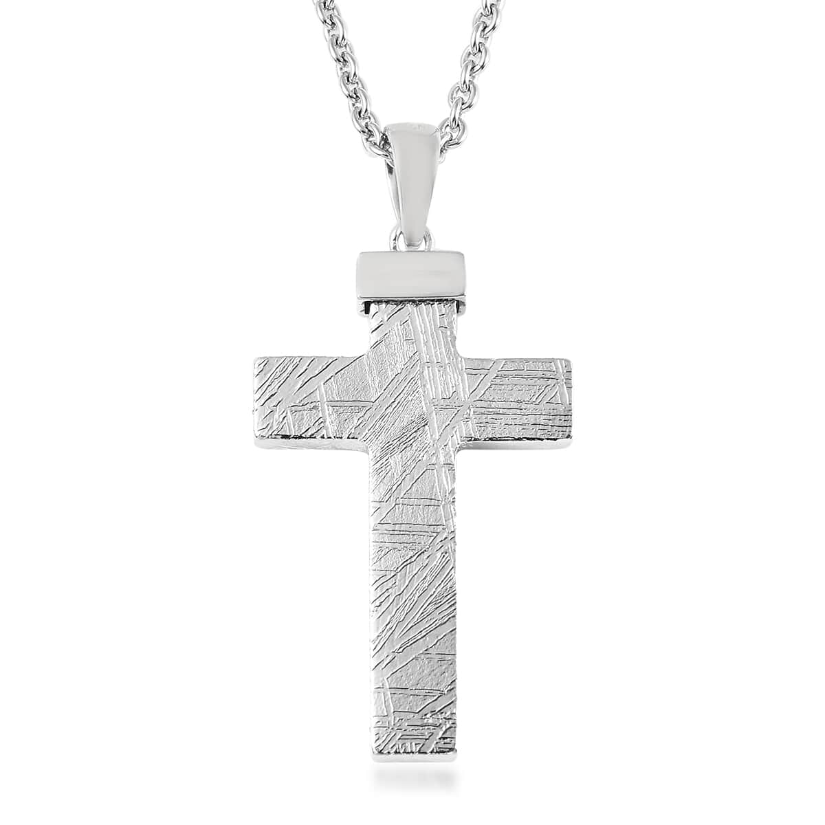 Marvelous Meteorite Cross Pendant Necklace 22 Inches in Rhodium Over Sterling Silver image number 0
