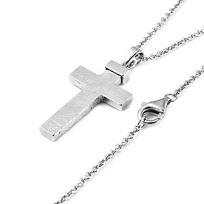 Marvelous Meteorite Cross Pendant Necklace 22 Inches in Rhodium Over Sterling Silver