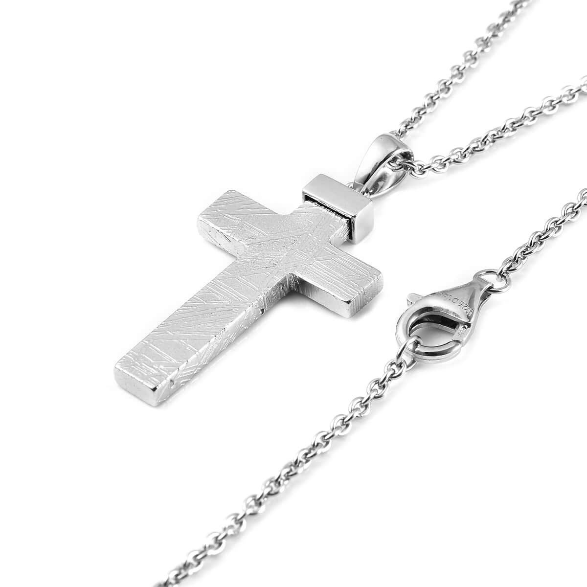 Marvelous Meteorite Cross Pendant Necklace 22 Inches in Rhodium Over Sterling Silver image number 3