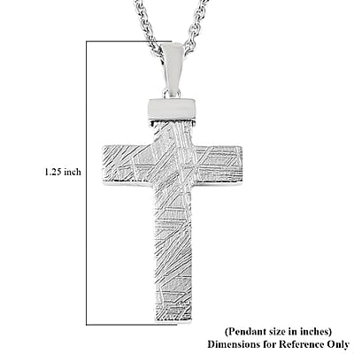 Marvelous Meteorite Cross Pendant Necklace 22 Inches in Rhodium Over Sterling Silver