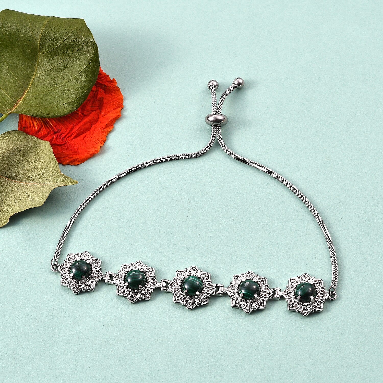 African Malachite Bolo Bracelet in Stainless Steel 11.20 ctw