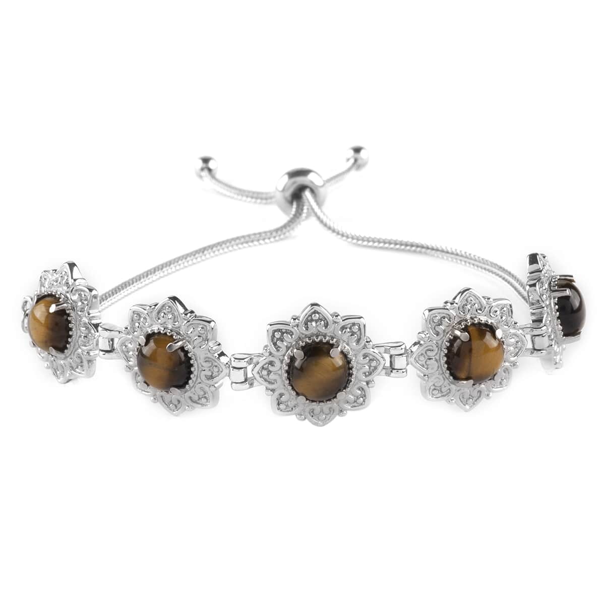 Tiger's Eye Bolo Bracelet in Stainless Steel 6.90 ctw image number 0