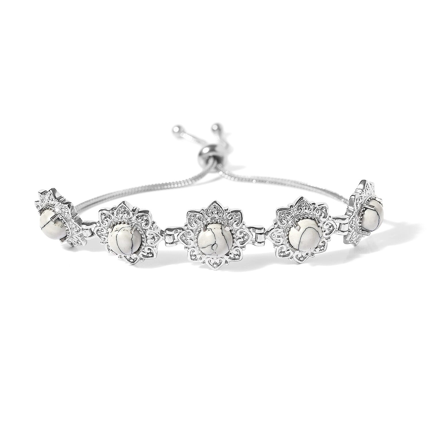 White Howlite Bolo Bracelet in Stainless Steel 7.15 ctw